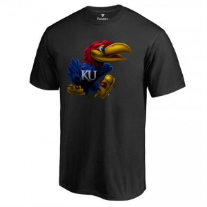 S-3XL NCAA Kansas Jayhawks Black Midnight Mascot College Short Sleeve T-Shirt