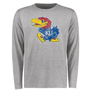 S-4XL Kansas Jayhawks Ash Big Tall Classic Primary Long Sleeves T-Shirt