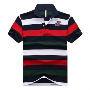 Black/Red/White Men's Stripe Team Logo NCAA Kansas Jayhawks Performance Polo