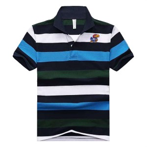 Kansas Jayhawks Men's NCAA Stripe Team Logo Performance Polo - Black/White/Blue