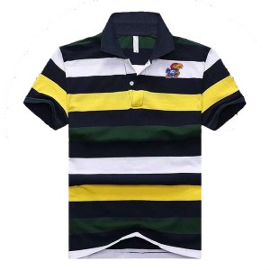 Men's Kansas Jayhawks Performance Polo Black/Yellow/White Stripe Team Logo NCAA 