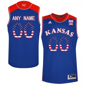 Kansas Jayhawks #00 Men's College US Flag Custom Basketball Jersey - Royal Blue