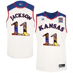 #11 Josh Jackson White Men's with Player Pictorial Basketball NCAA Kansas Jayhawks Jersey