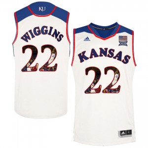 Men's Andrew Wiggins Kansas Jayhawks Jersey White #22 NCAA Basketball with Player Pictorial 