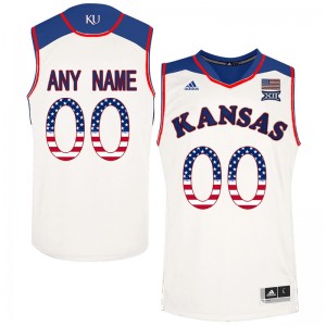 #00 White Men's College US Flag Basketball Kansas Jayhawks Customized Jersey