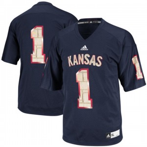 Kansas Jayhawks #1 Men's NCAA Limestone Football Jersey - Navy