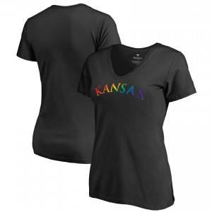 S-3XL Kansas Jayhawks Women's Black College Team Rainbow Team Pride T-shirt
