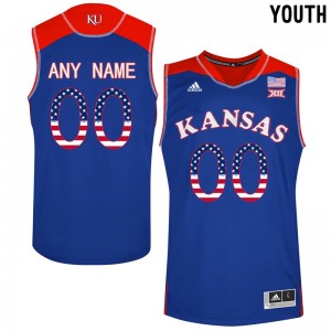 #00 Youth Kansas Jayhawks Customized Jersey Royal Blue College US Flag Basketball 