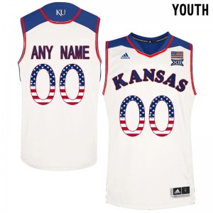 Youth Kansas Jayhawks #00 White College US Flag Basketball Customized Jersey