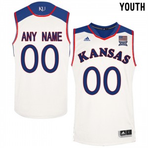 Youth Kansas Jayhawks White Name And Number Customized Basketball Jersey