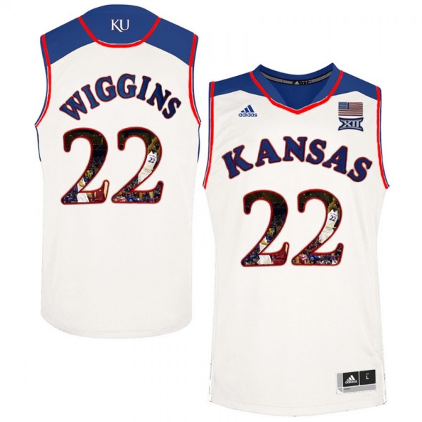Men s Andrew Wiggins Kansas Jayhawks Jersey White 22 NCAA